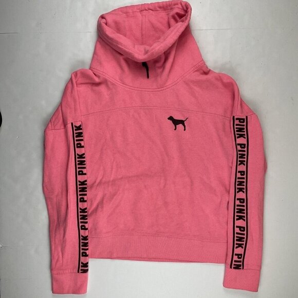 Victoria Secret Cowl Neck Sweatshirt  Women’s L Cropped Pink Pull Over Dog Logo - Picture 1 of 10